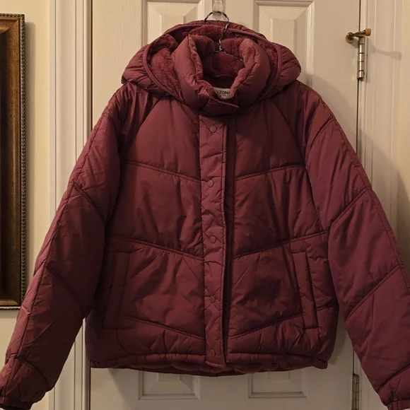 ARIZONA JEAN CO WOMEN'S JUNIORS WINTER BERRY HOODED COAT SIZE LARGE - Picture 1 of 15